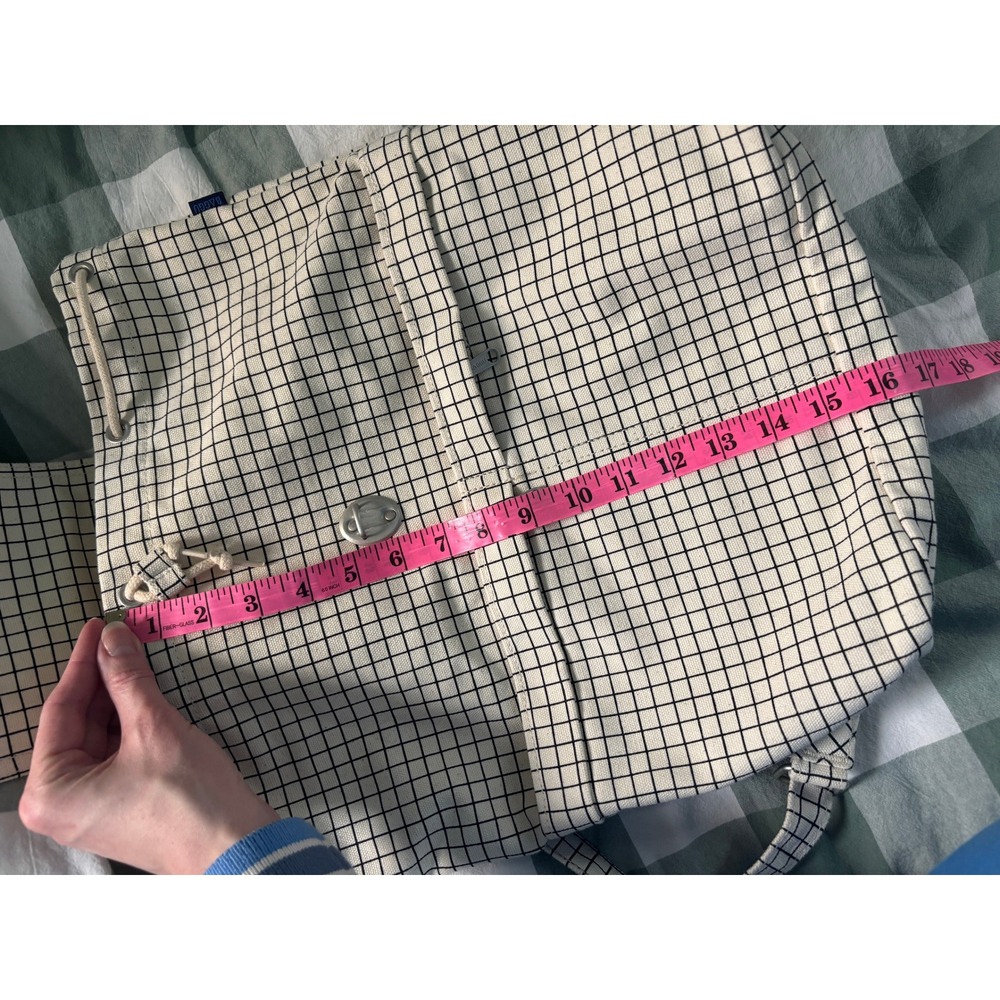 BAGGU Drawstring Canvas Backpack Natural Grid Rucksack Travel - Picture 10 of 11